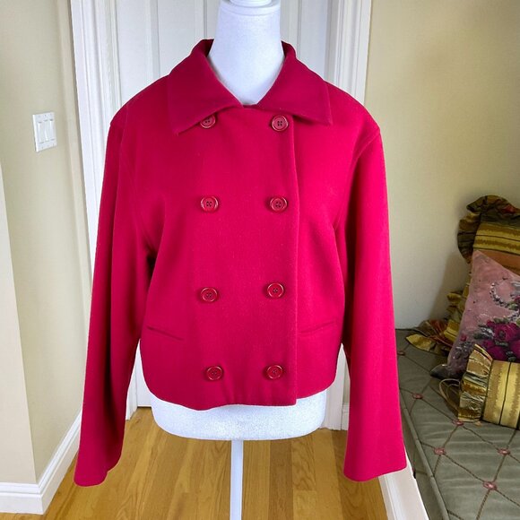 Finity Coat Peacoat Wool Cashmere Cropped Collar Long Sleeves Red Y2K (8) - Picture 1 of 8